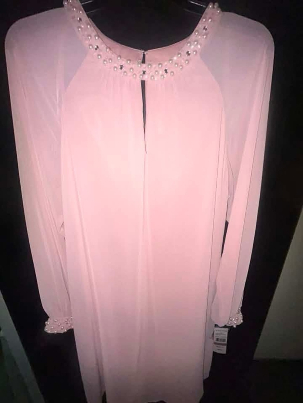 Embellished Pink Long-Sleeve Shift Dress
